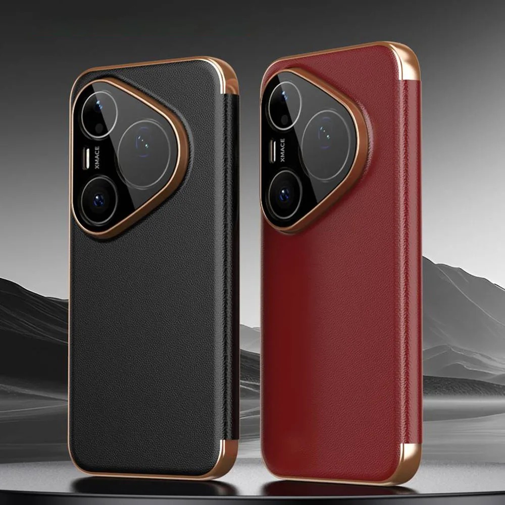 Huawei Pura 70 - Hoogwaardige Echt Lederen Smart Window Flip