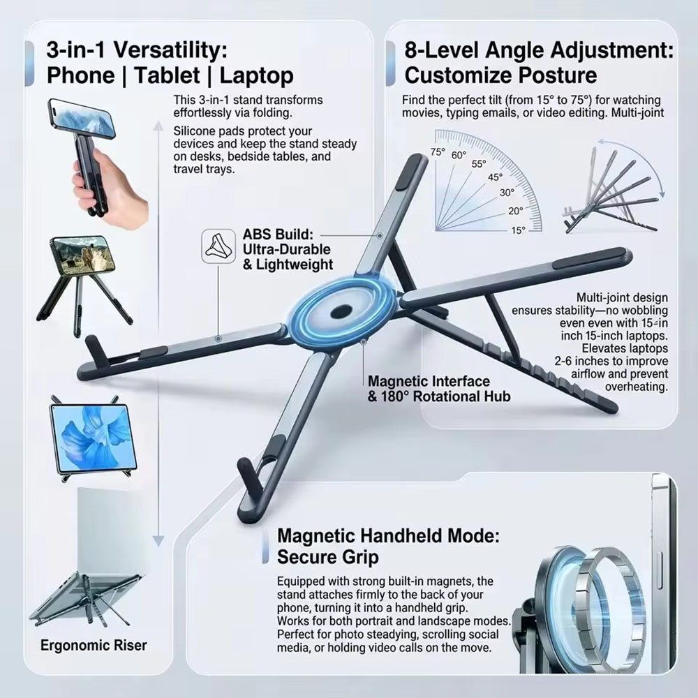 Useful Tablet Accessories - Draagbare magnetische telefoonhouder & selfie stick